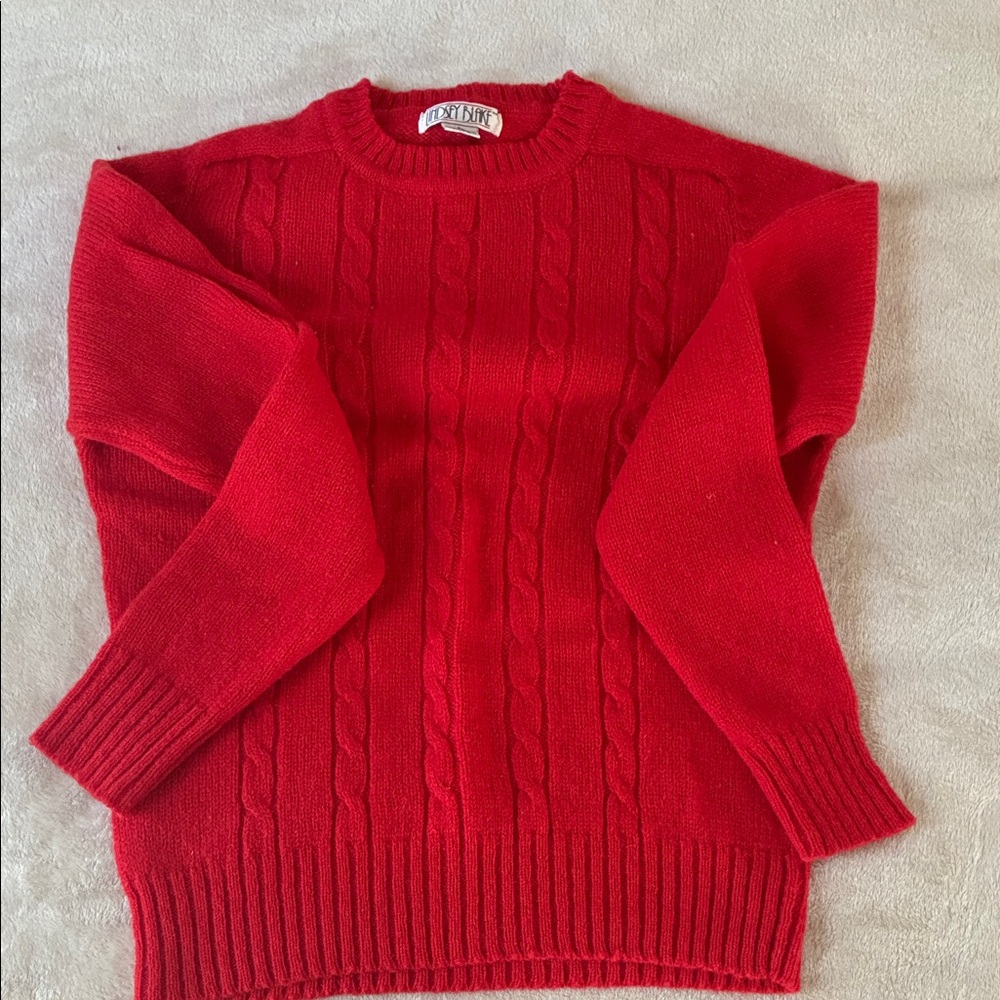 Bright Red Cable-Knit Crewneck Sweater by Lands' End